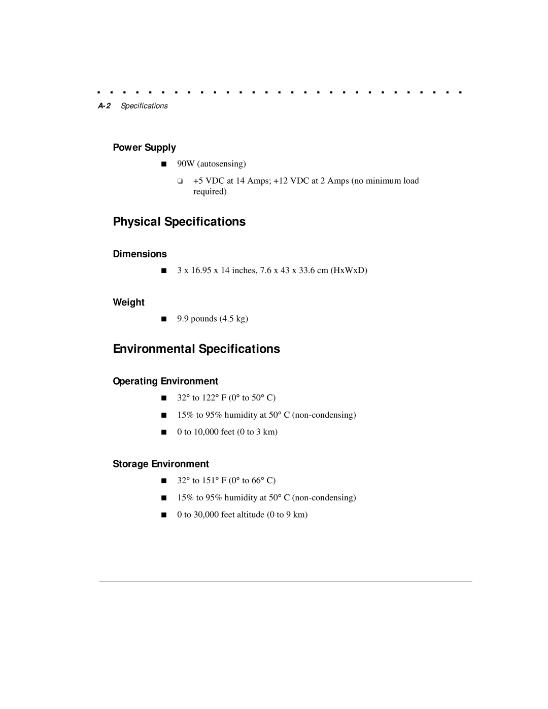 Compaq 1124 manual Physical Specifications, Environmental Specifications 