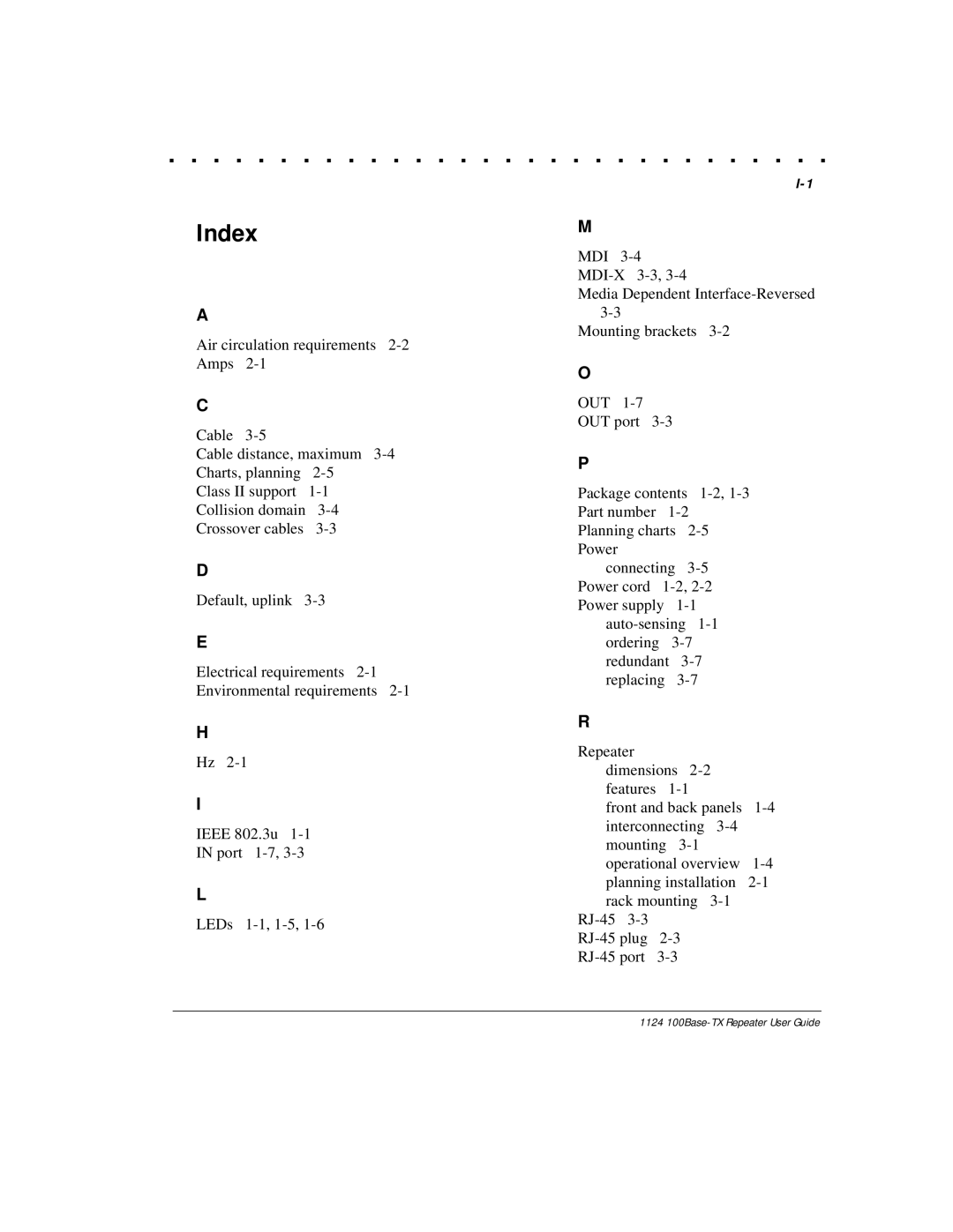 Compaq 1124 manual Index 