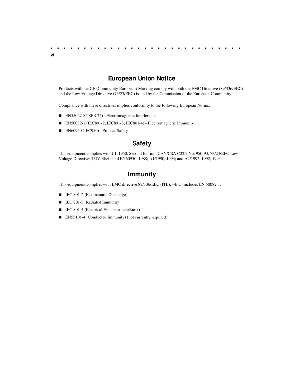 Compaq 1124 manual European Union Notice, Safety, Immunity 