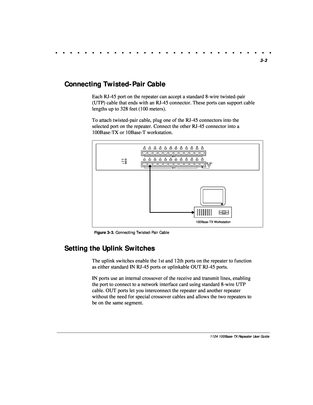 Compaq 1124 manual Setting the Uplink Switches, 3. Connecting Twisted-Pair Cable 
