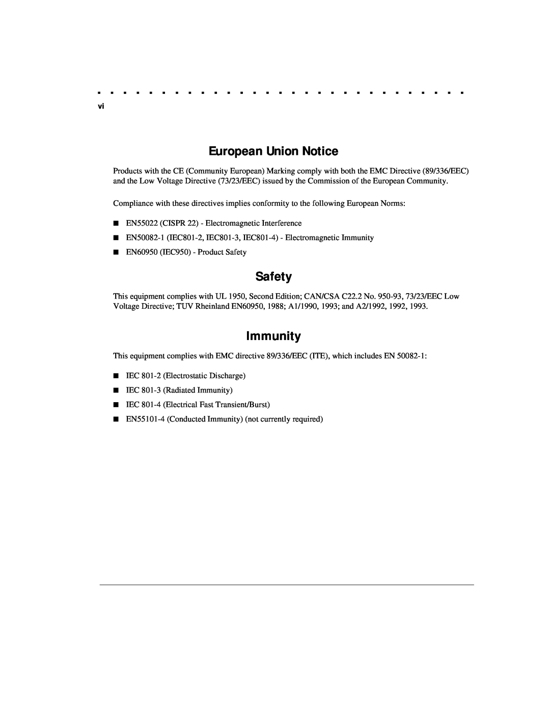 Compaq 1124 manual European Union Notice, Safety, Immunity 