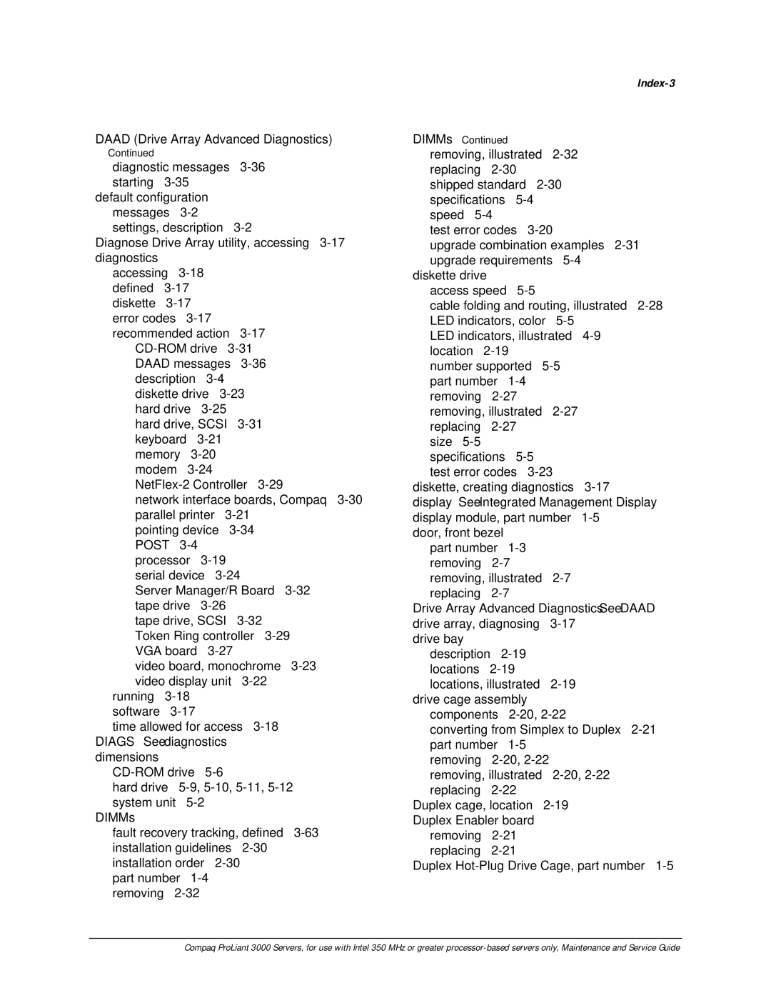 Compaq 113803-001 manual Index-3, See Daad 