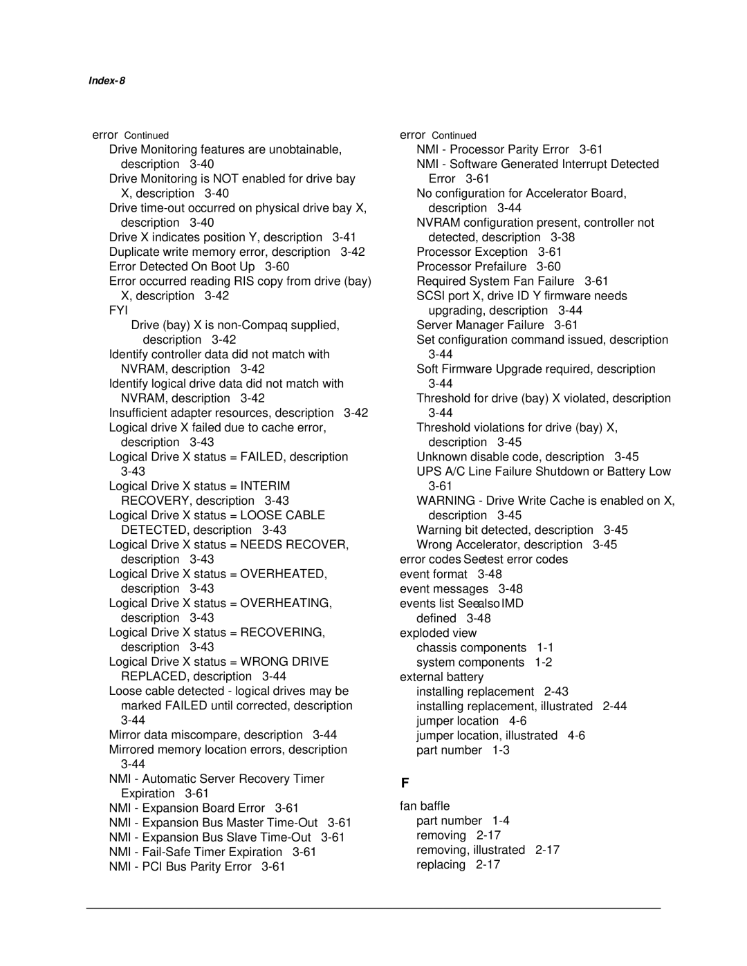 Compaq 113803-001 manual Index-8, Fyi 