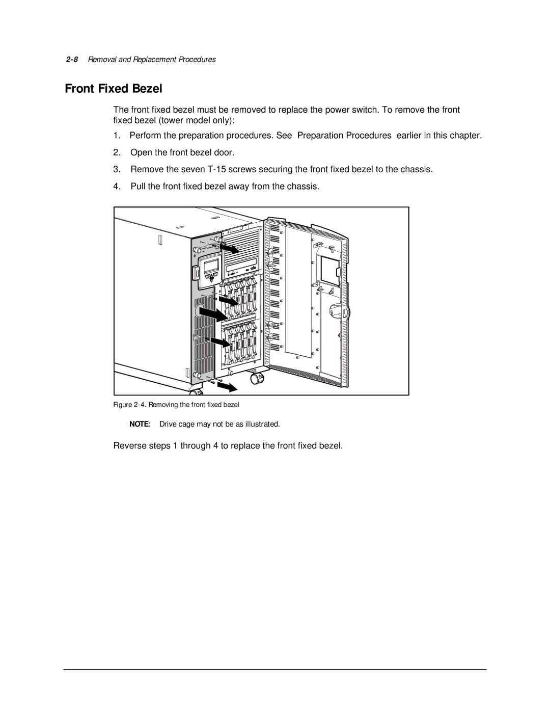 Compaq 113803-001 manual Front Fixed Bezel, Removing the front fixed bezel 