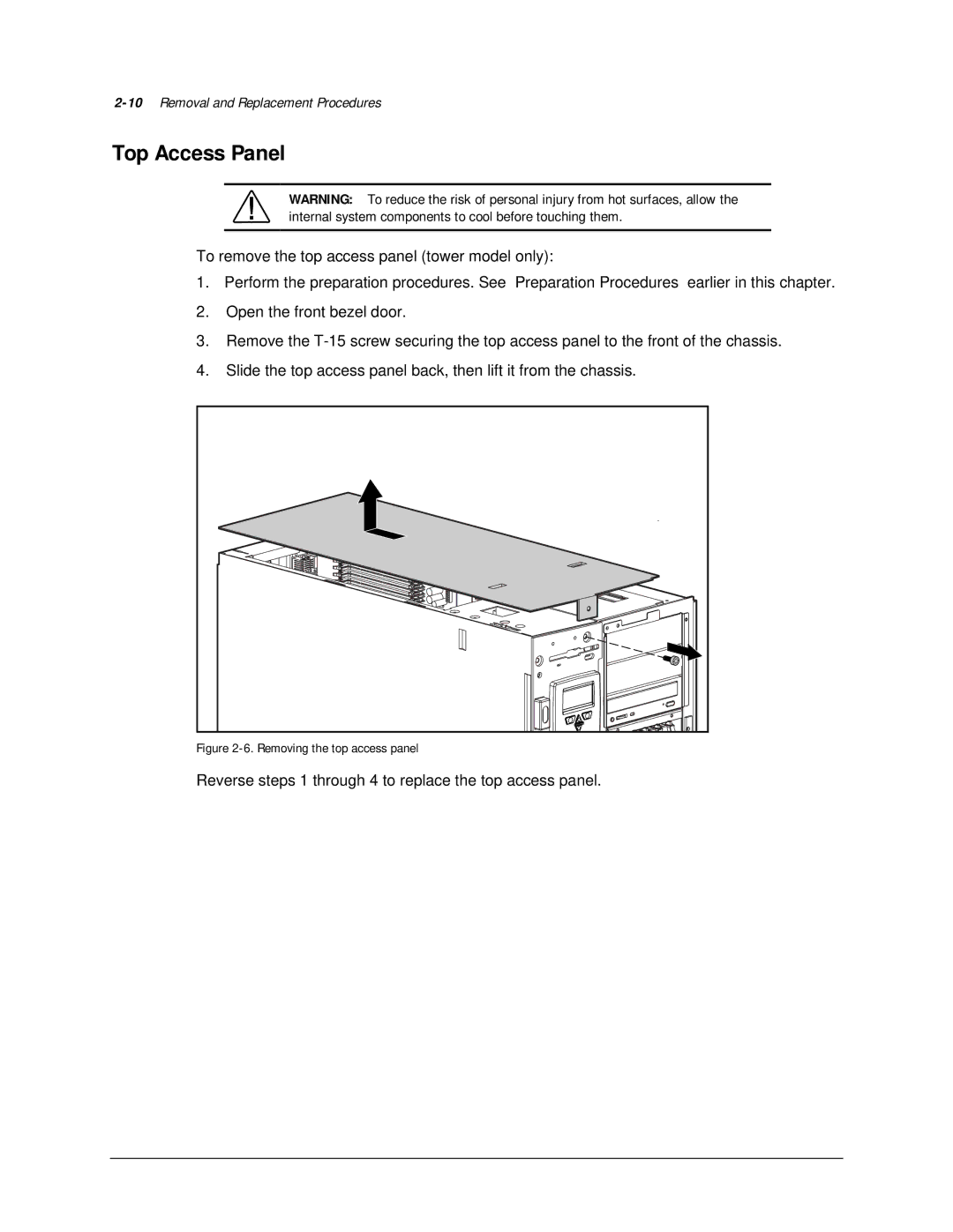 Compaq 113803-001 manual Top Access Panel, Removing the top access panel 