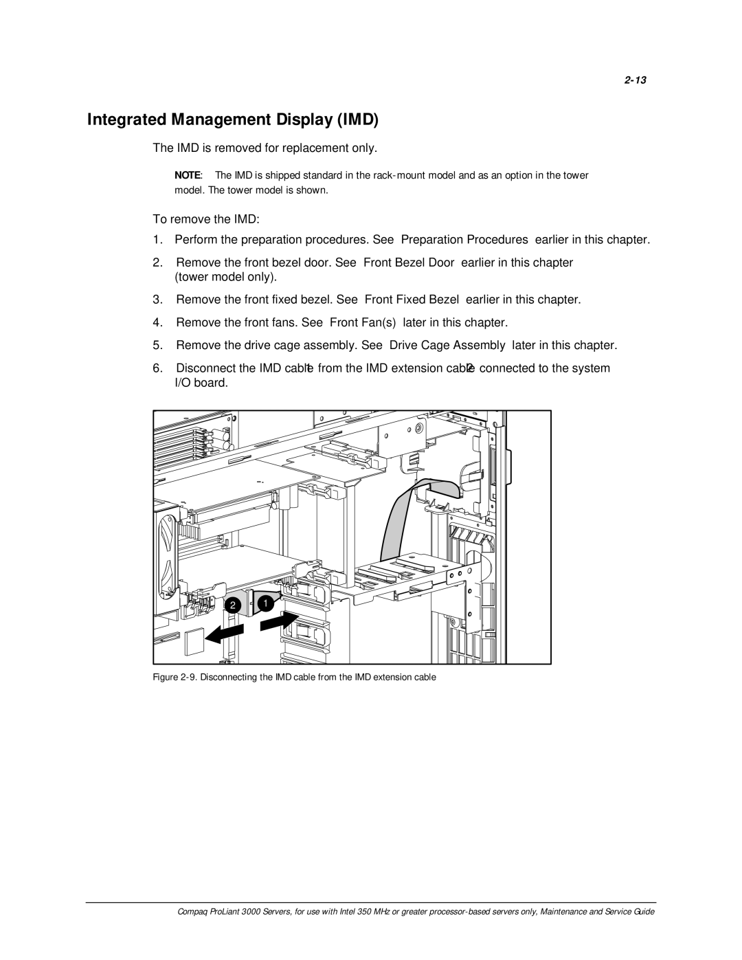 Compaq 113803-001 manual Integrated Management Display IMD, Disconnecting the IMD cable from the IMD extension cable 