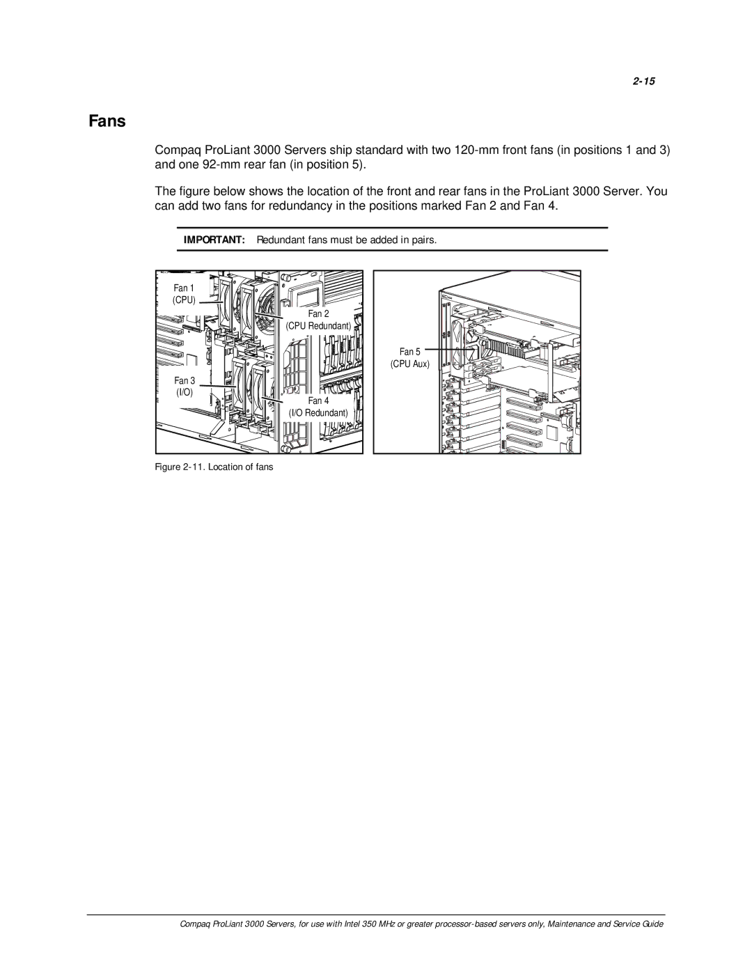 Compaq 113803-001 manual Fans, Location of fans 