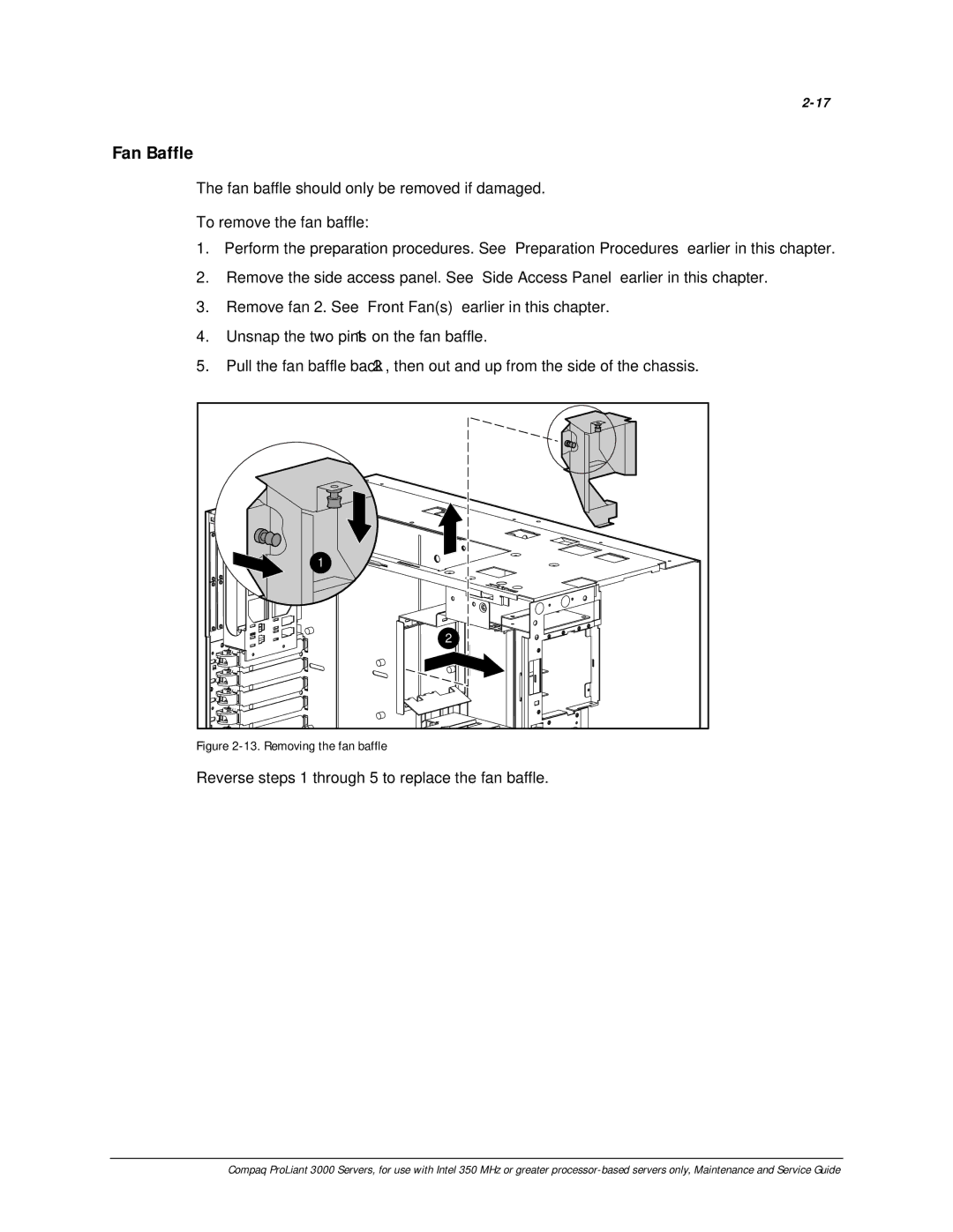 Compaq 113803-001 manual Fan Baffle, Removing the fan baffle 