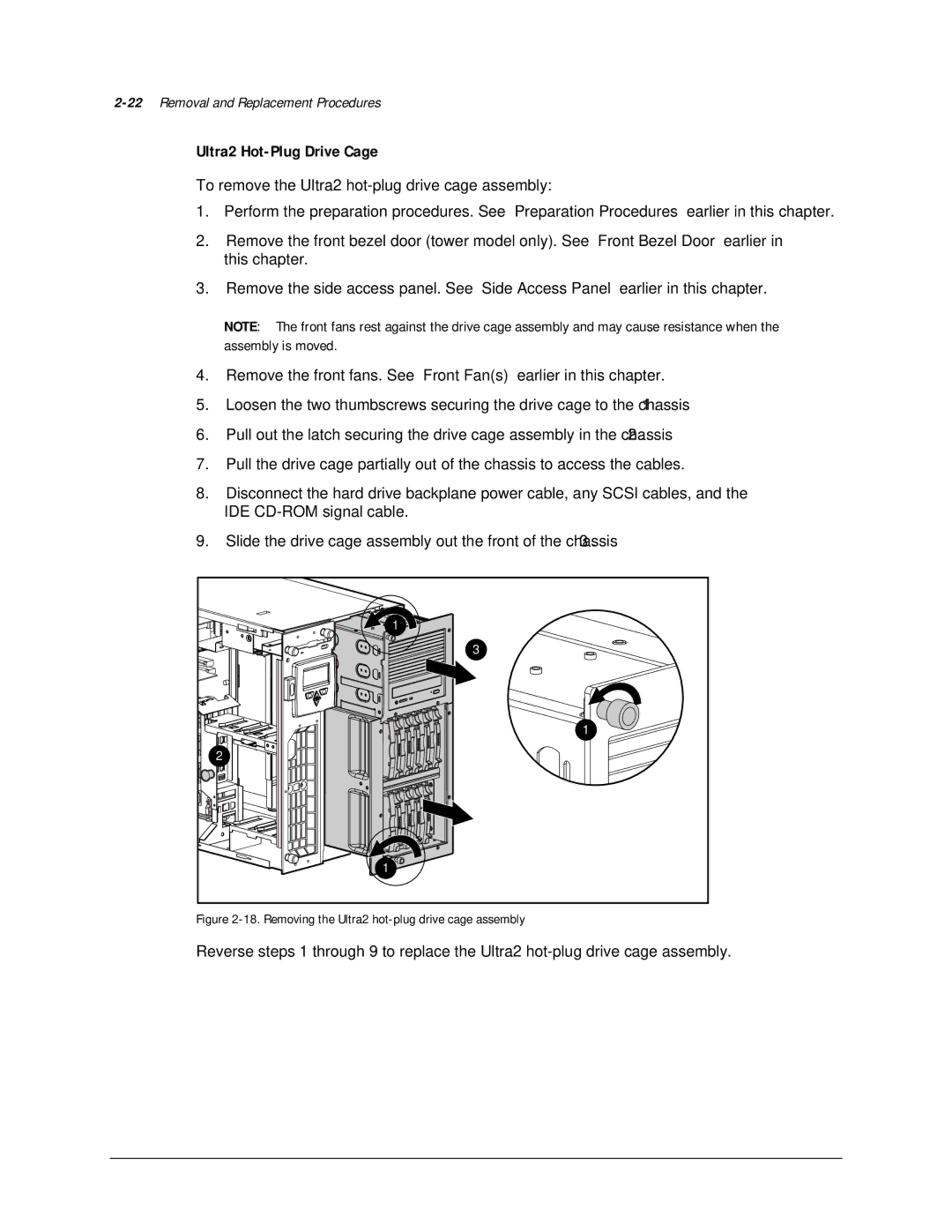 Compaq 113803-001 manual Ultra2 Hot-Plug Drive Cage, Removing the Ultra2 hot-plug drive cage assembly 