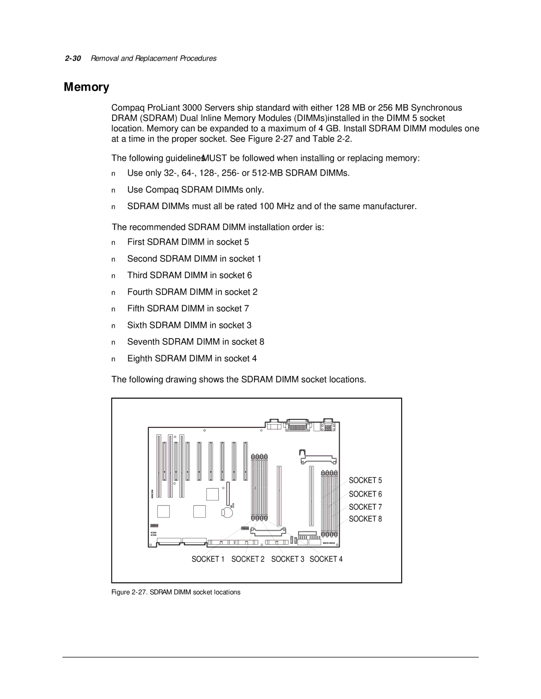 Compaq 113803-001 manual Memory, Sdram Dimm socket locations 