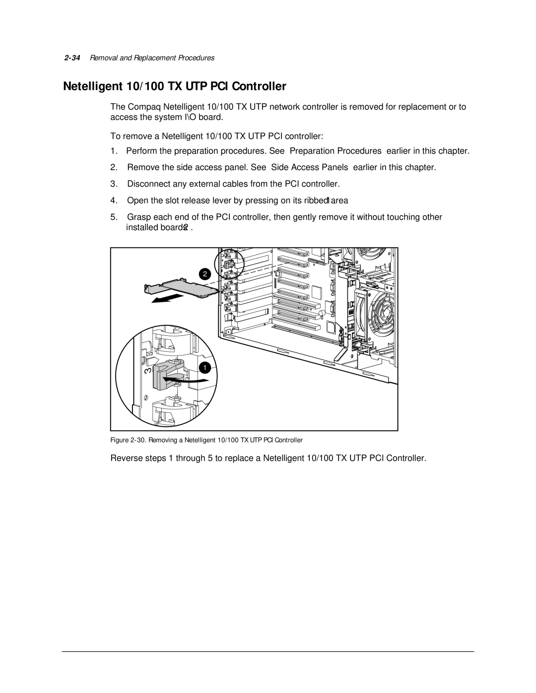 Compaq 113803-001 manual Removing a Netelligent 10/100 TX UTP PCI Controller 