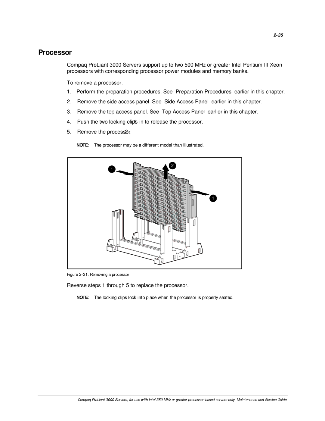 Compaq 113803-001 manual Processor, Reverse steps 1 through 5 to replace the processor 