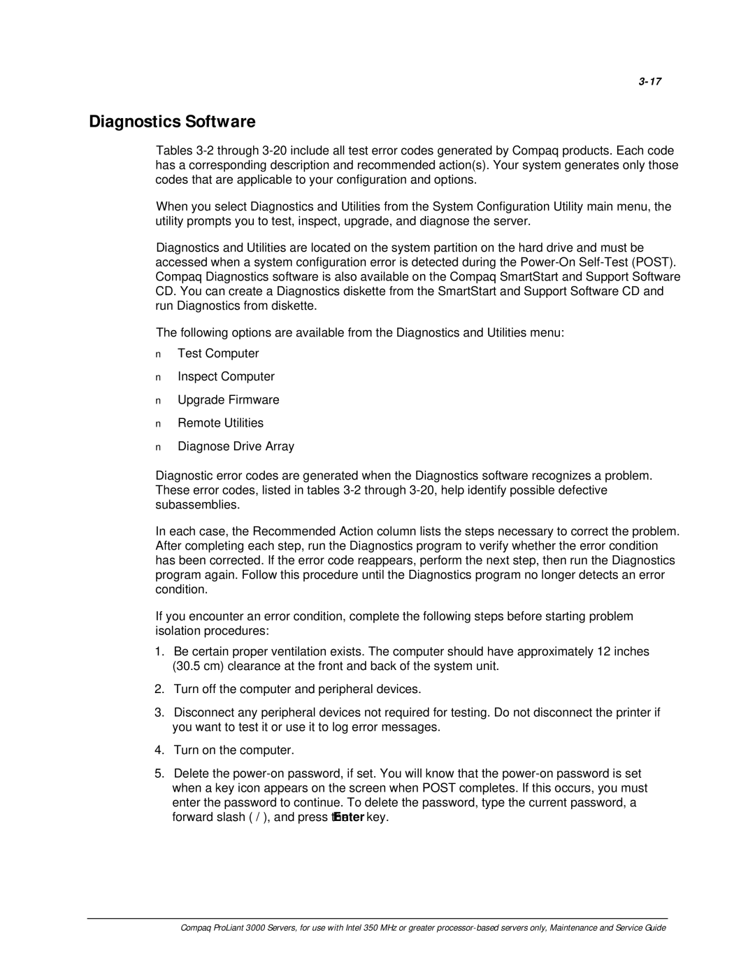 Compaq 113803-001 manual Diagnostics Software 