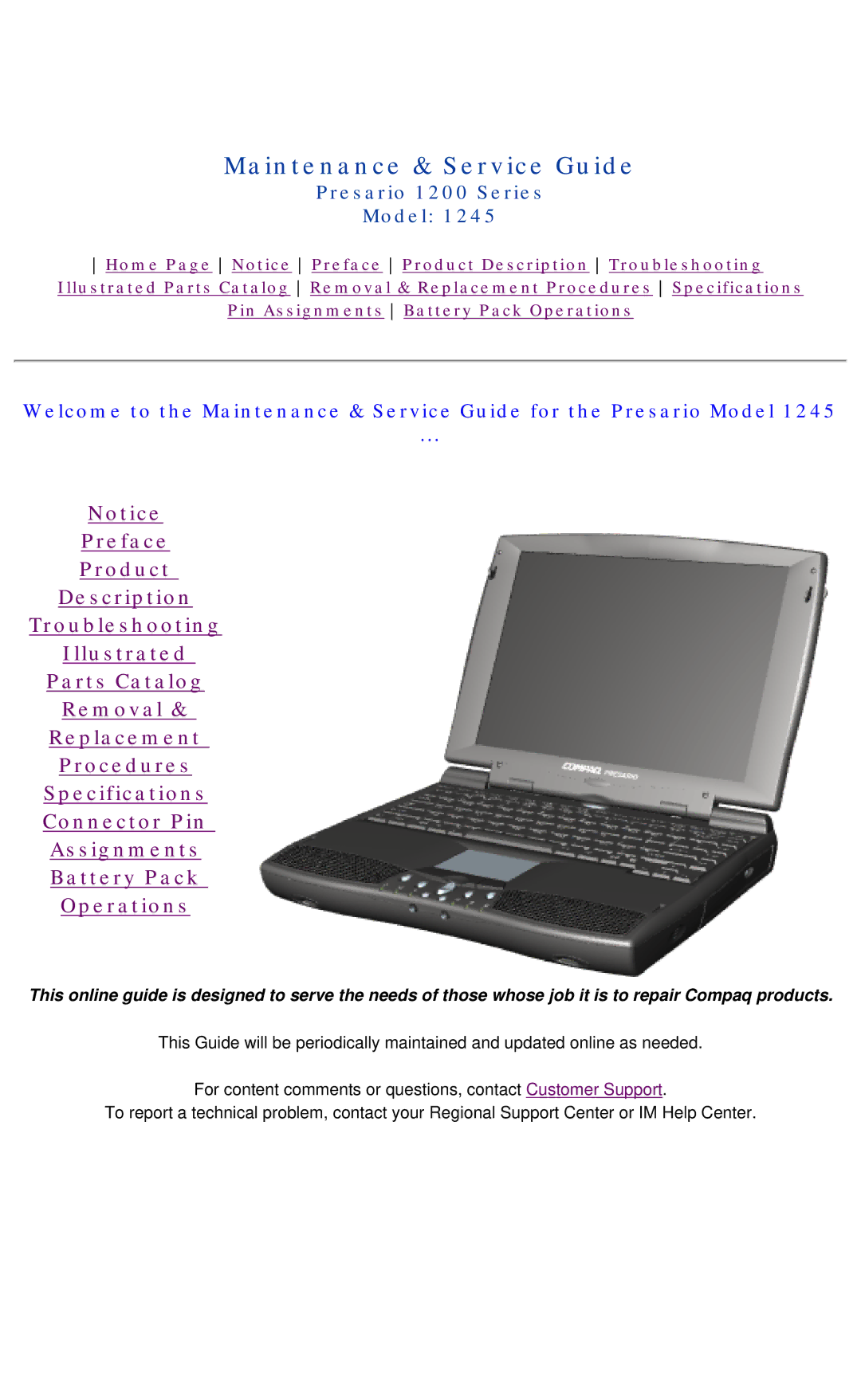 Compaq 1245 specifications Maintenance & Service Guide 