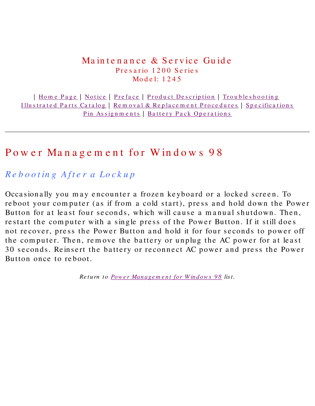 Compaq 1245 specifications Rebooting After a Lockup 