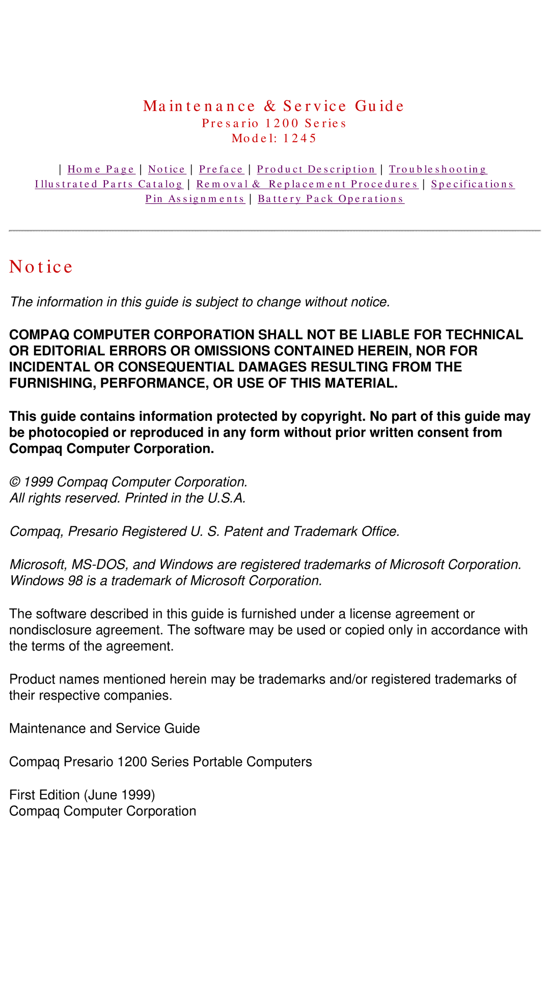 Compaq 1245 specifications Maintenance & Service Guide 