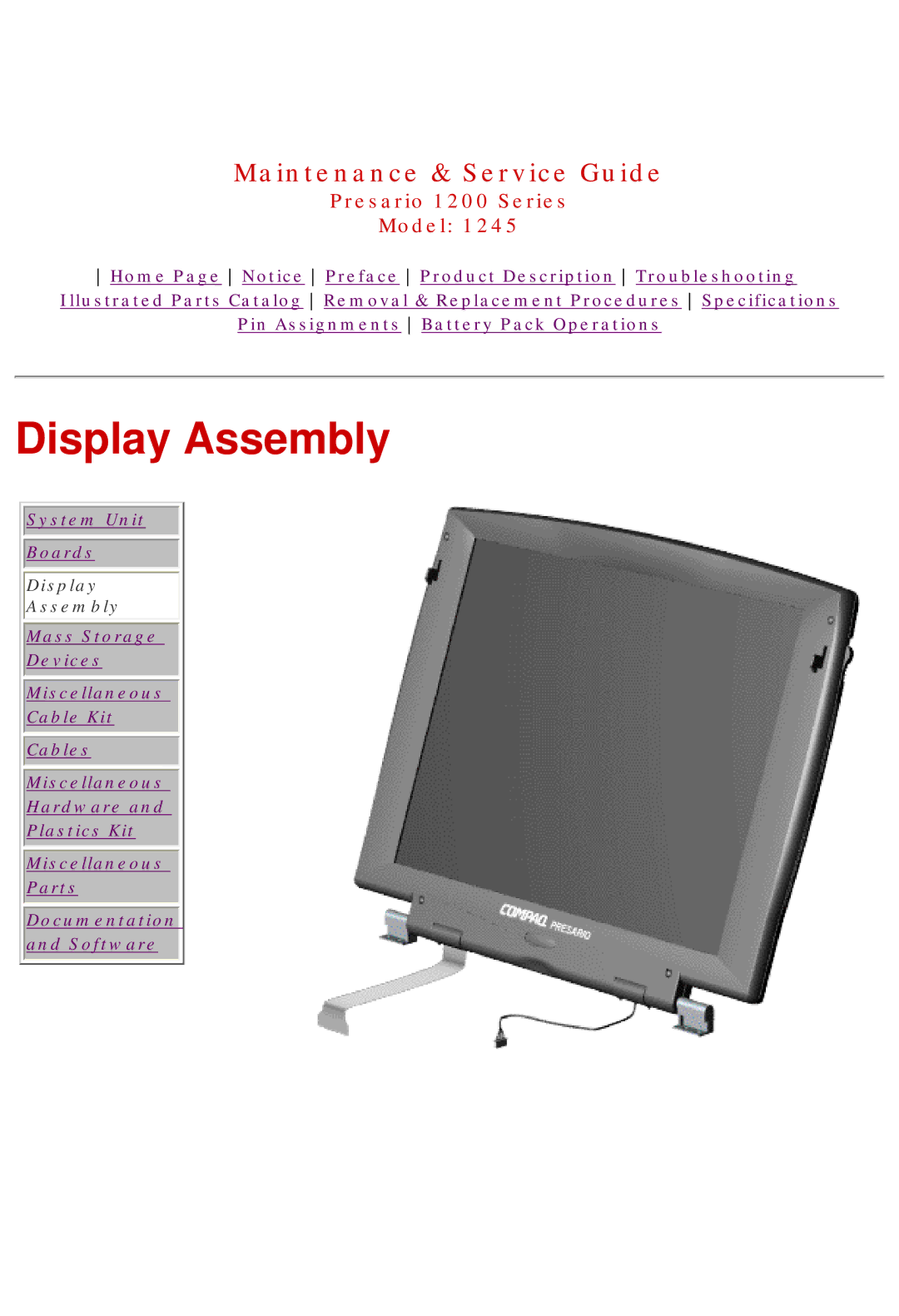 Compaq 1245 specifications Display Assembly 