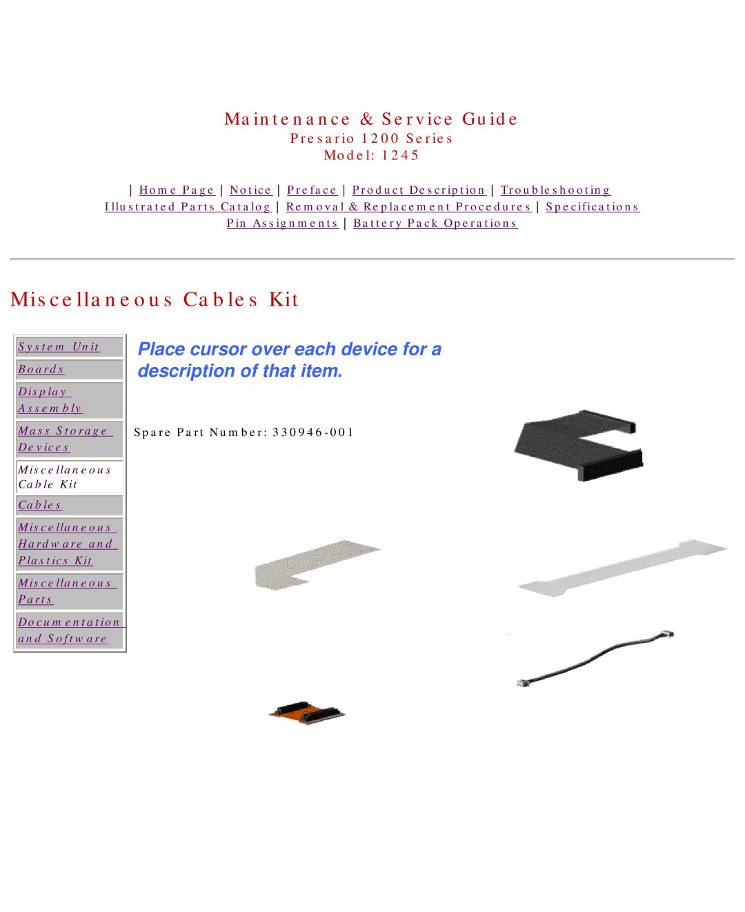 Compaq 1245 specifications Miscellaneous Cables Kit 