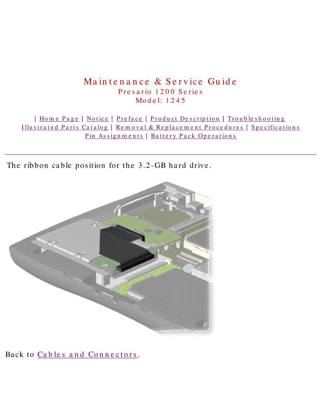 Compaq 1245 specifications Ribbon cable position for the 3.2-GB hard drive 