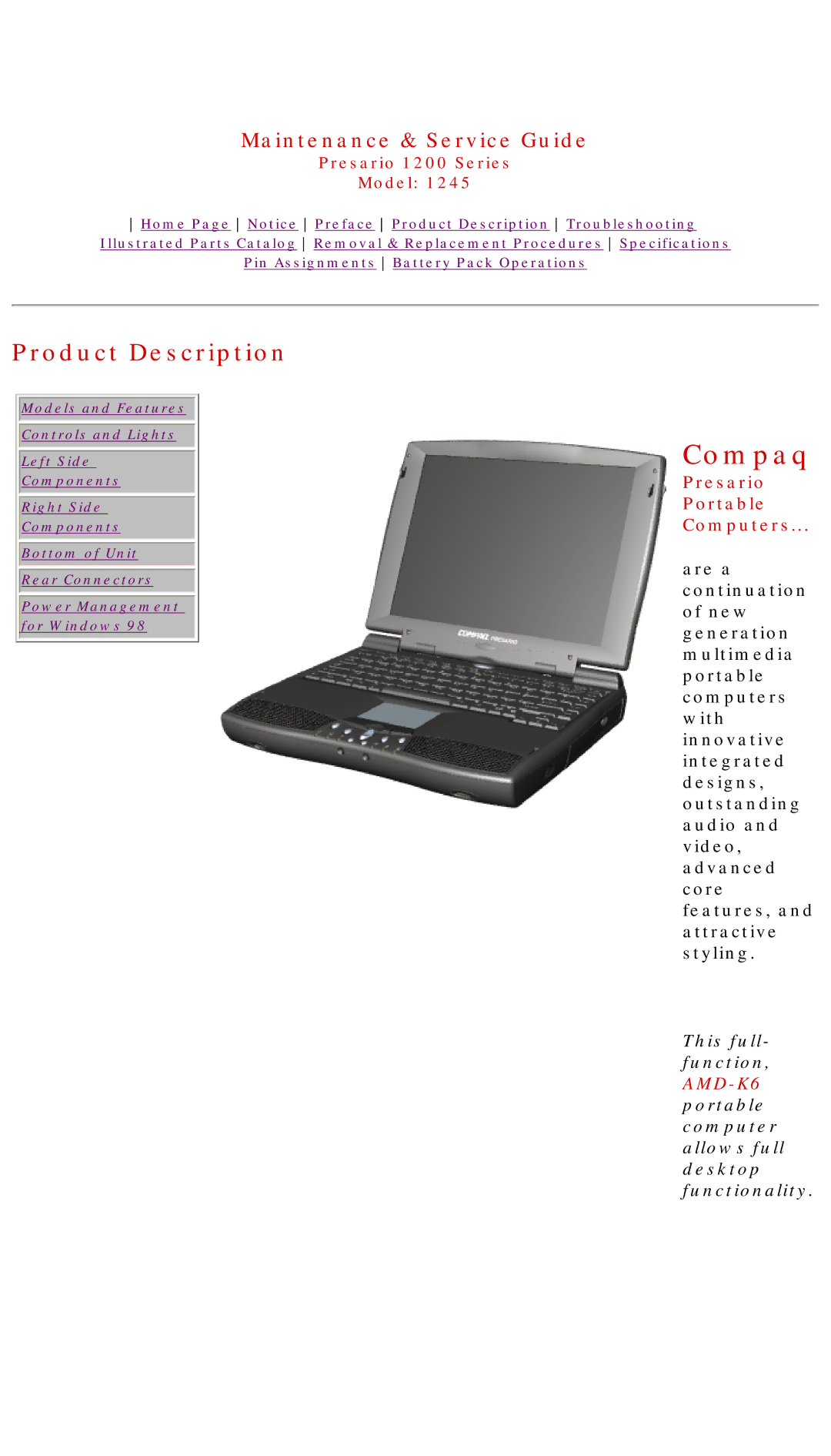 Compaq 1245 specifications Compaq, Product Description 