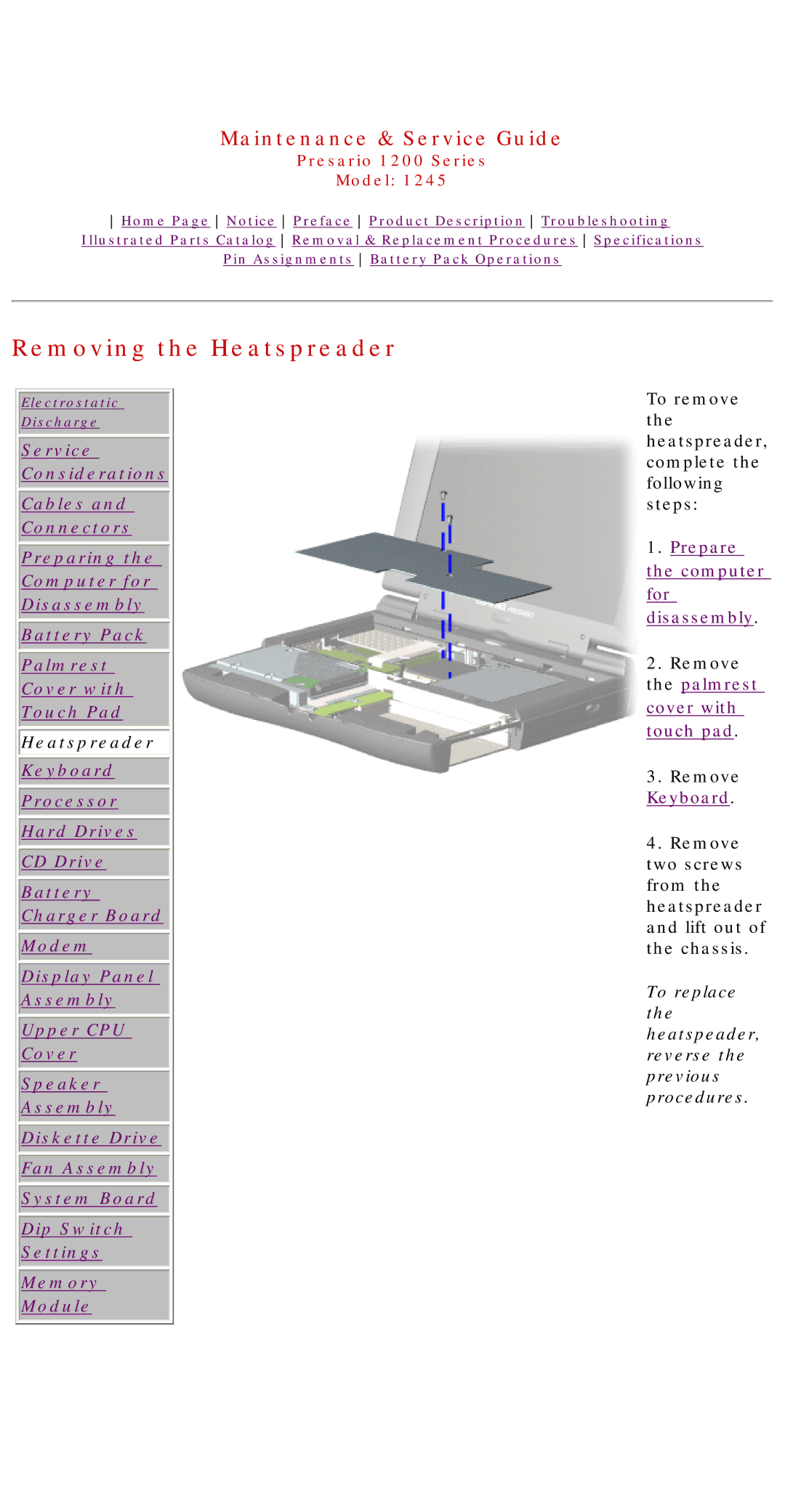 Compaq 1245 specifications Removing the Heatspreader 