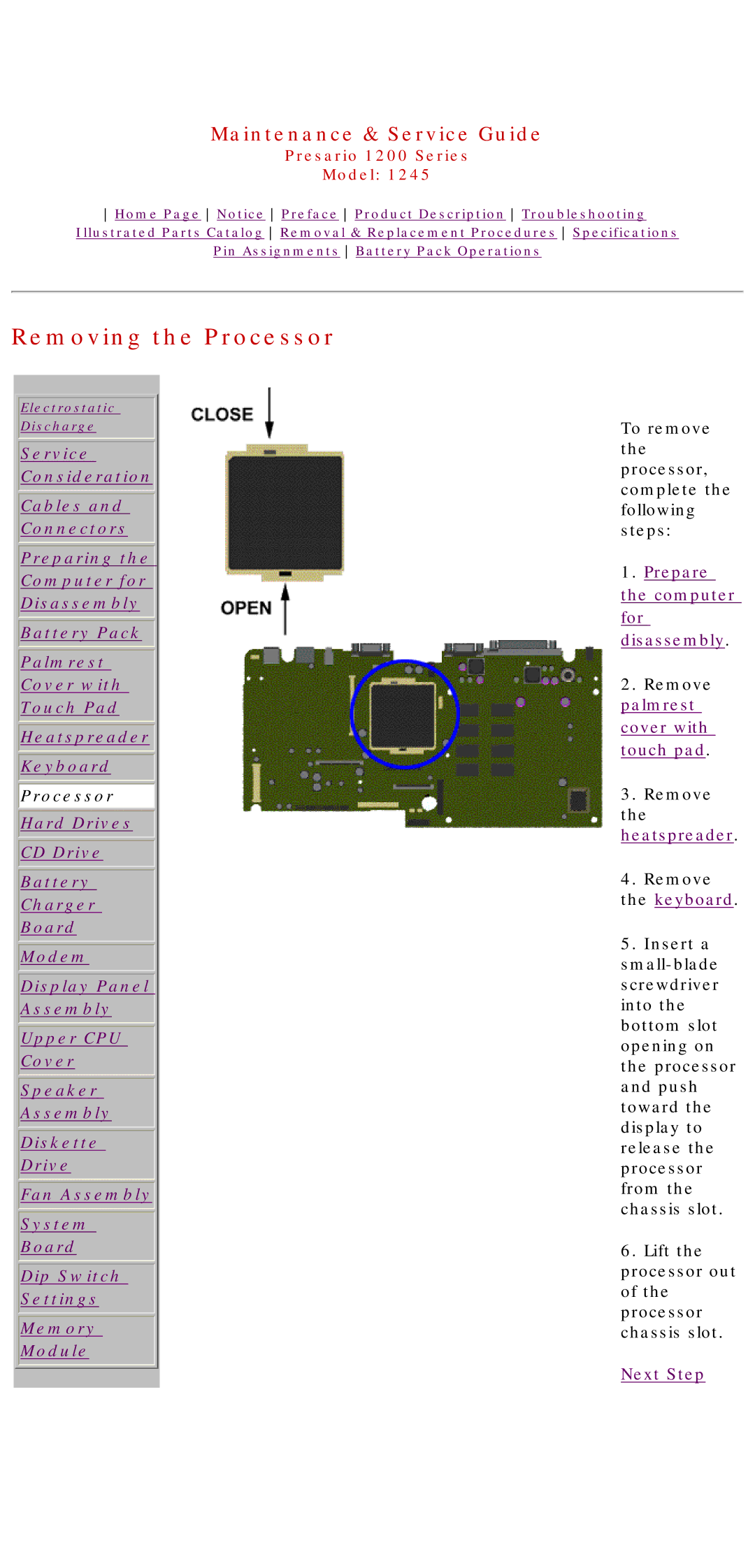 Compaq 1245 specifications Removing the Processor 