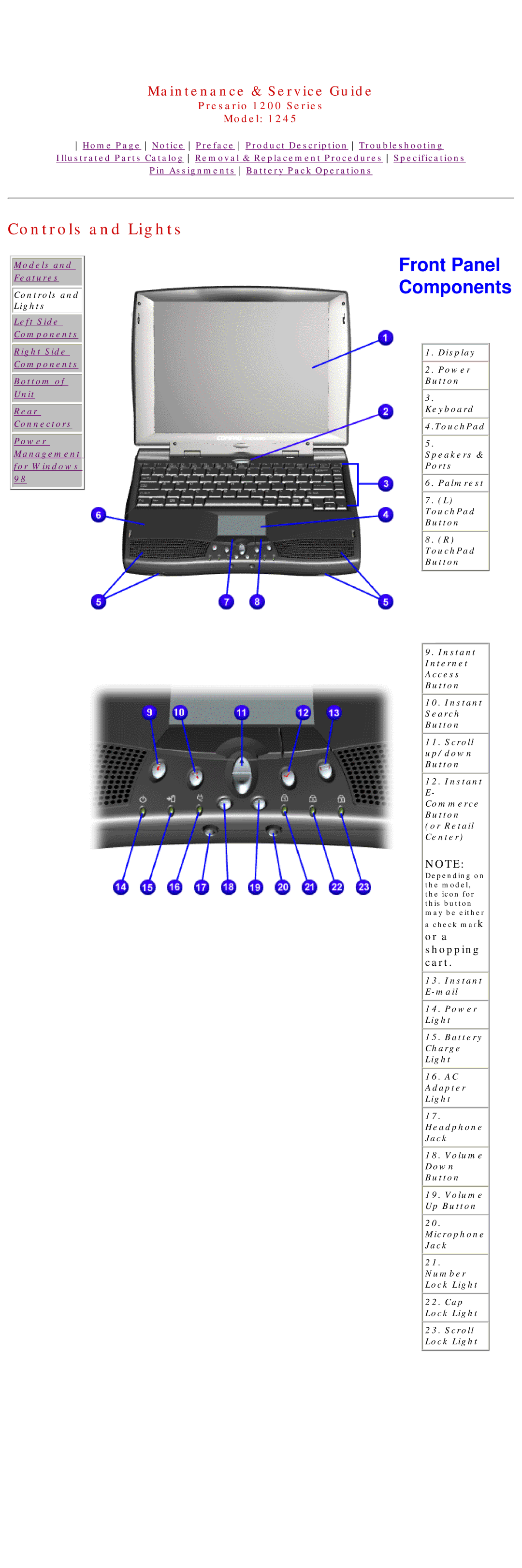 Compaq 1245 specifications Front Panel Components, Controls and Lights 