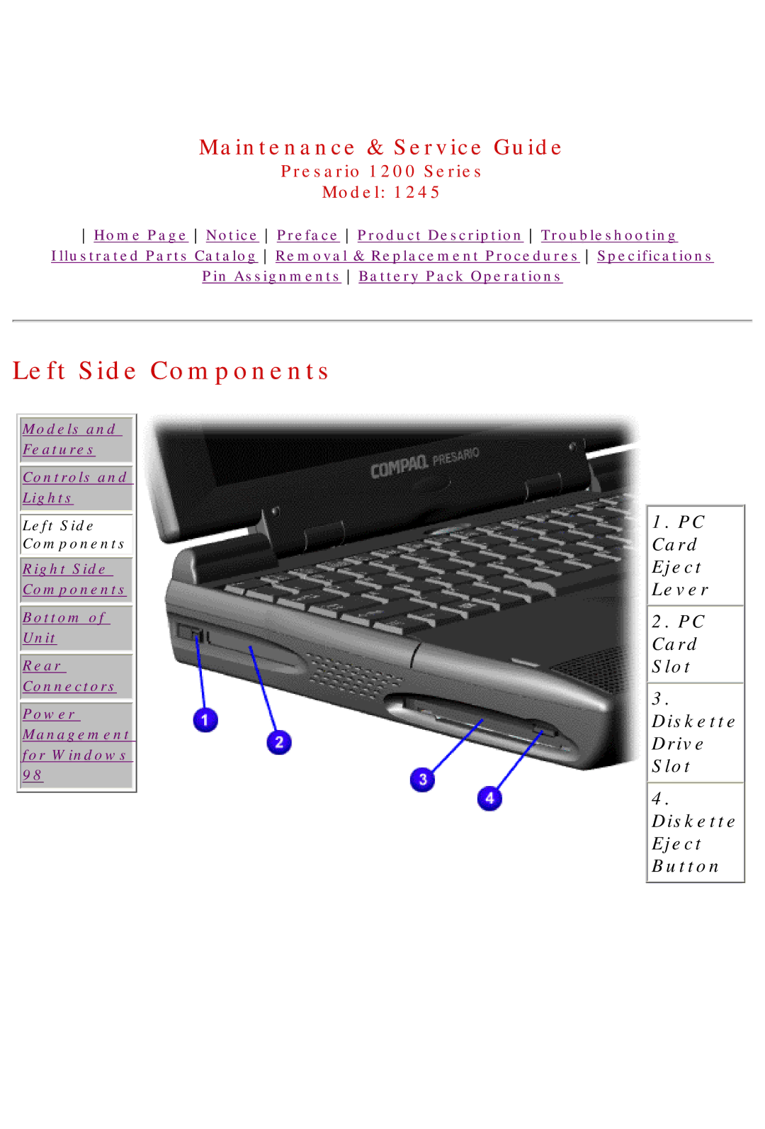 Compaq 1245 specifications Left Side Components 