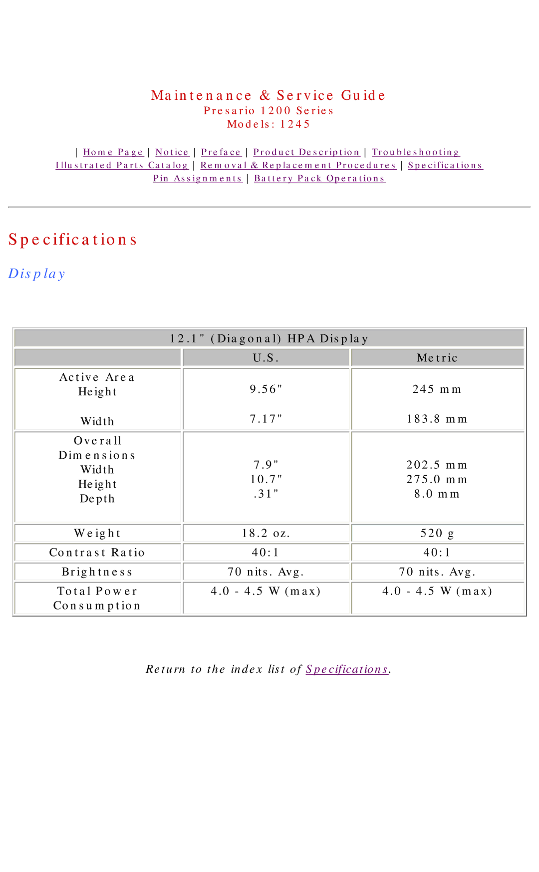 Compaq 1245 specifications Display 