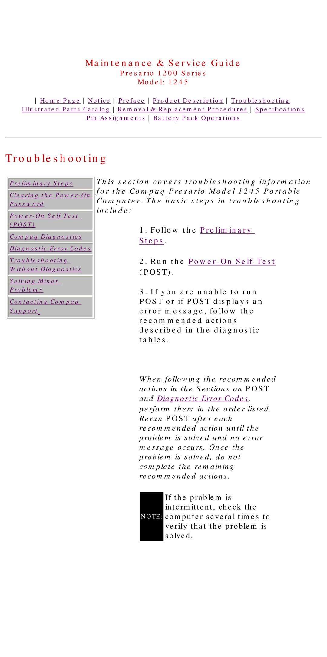 Compaq 1245 specifications Troubleshooting, Follow the Preliminary Steps 