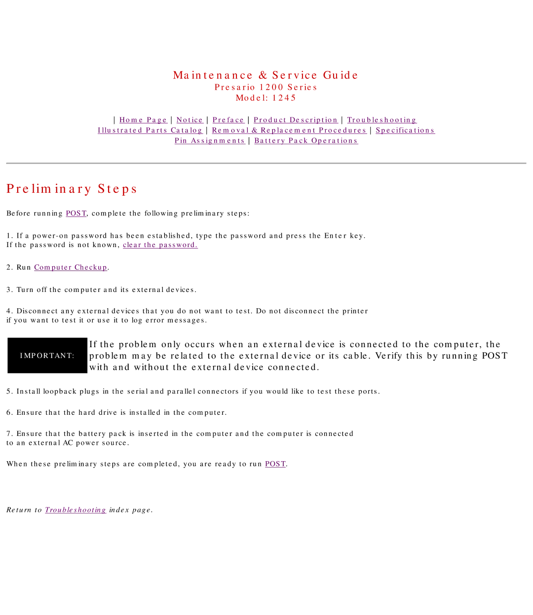 Compaq 1245 specifications Preliminary Steps, Run Computer Checkup 