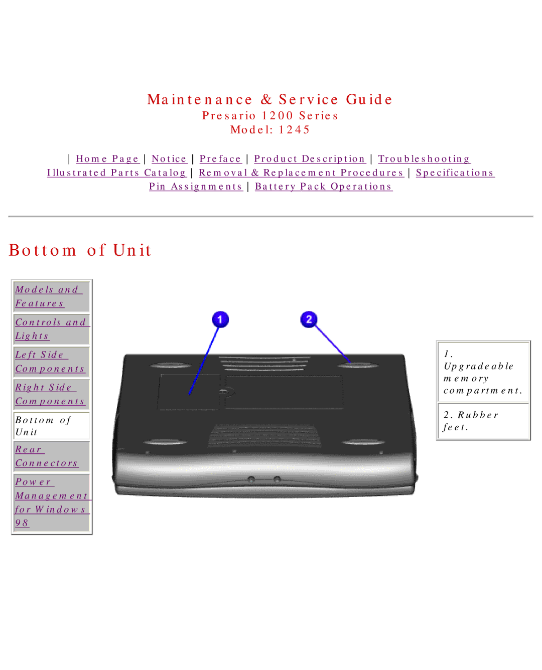 Compaq 1245 specifications Bottom of Unit 