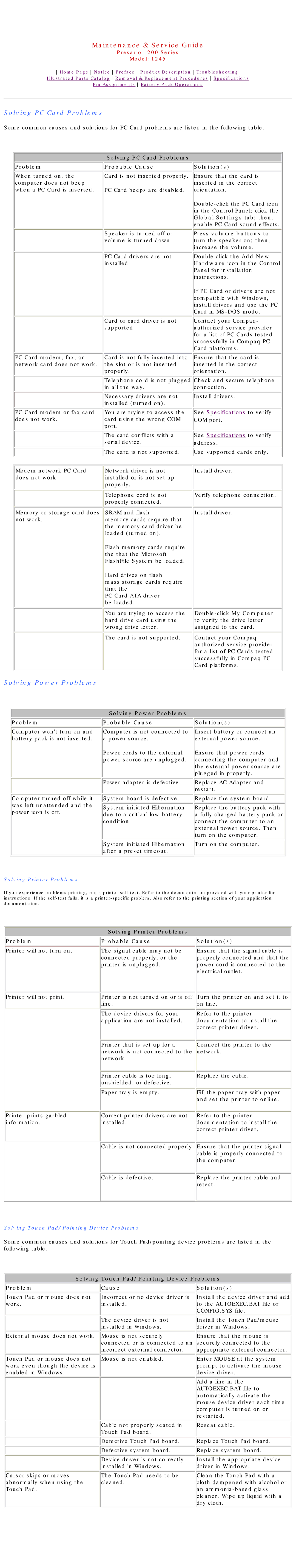 Compaq 1245 specifications Solving PC Card Problems, Solving Power Problems 