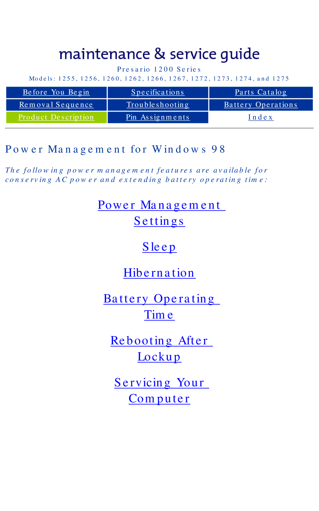 Compaq 1266, 1275, 1272, 1267, 1274, 1273, 1262, 1260, 1255, 1256 manual Power Management for Windows 