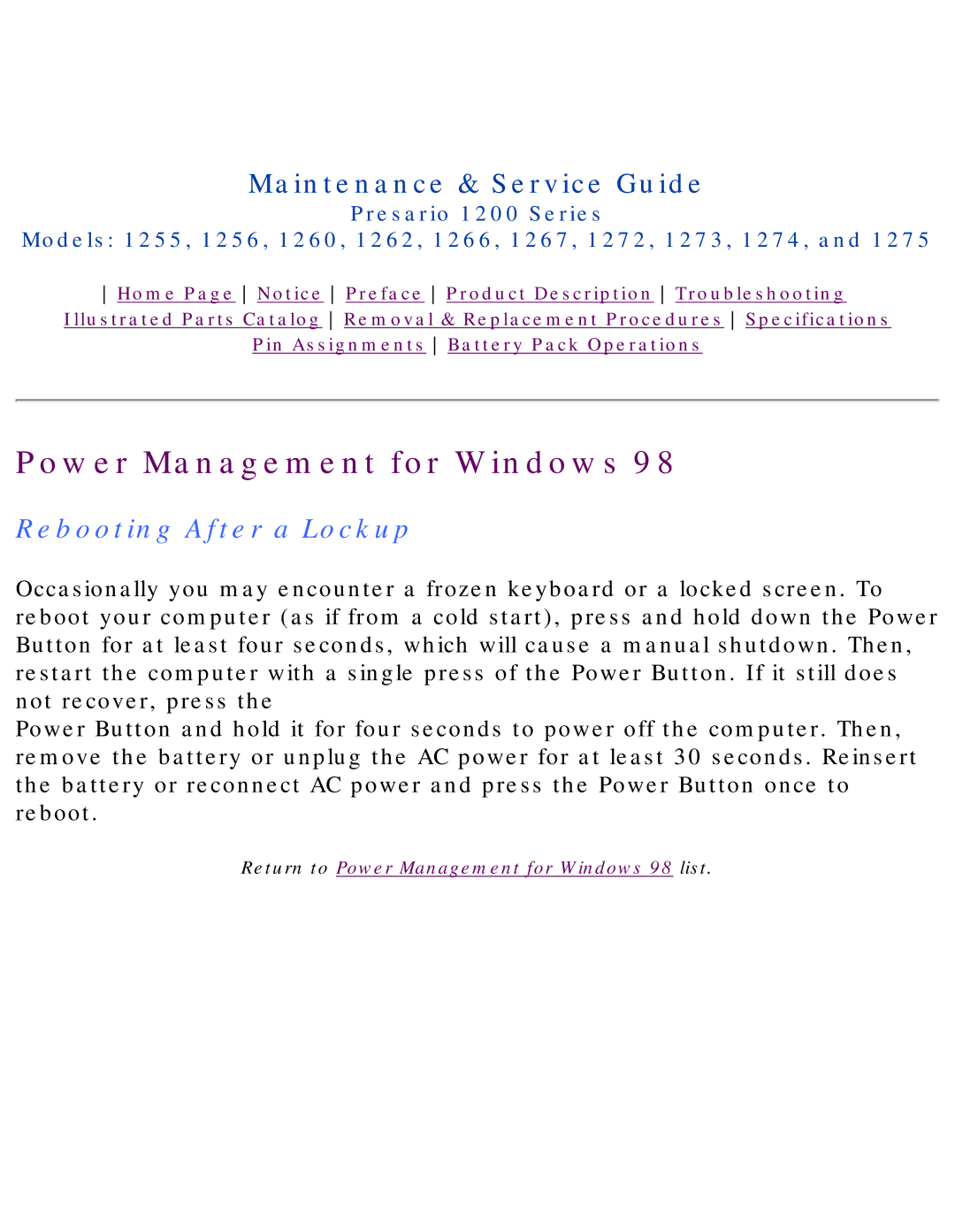 Compaq 1262, 1275, 1266, 1272, 1267, 1274, 1273, 1260, 1255, 1256 manual Rebooting After a Lockup 