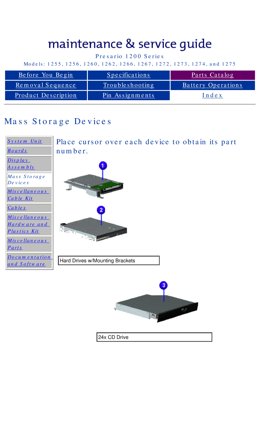 Compaq 1272, 1275, 1266, 1267, 1274, 1273, 1262, 1260, 1255, 1256 manual Mass Storage Devices, Number 