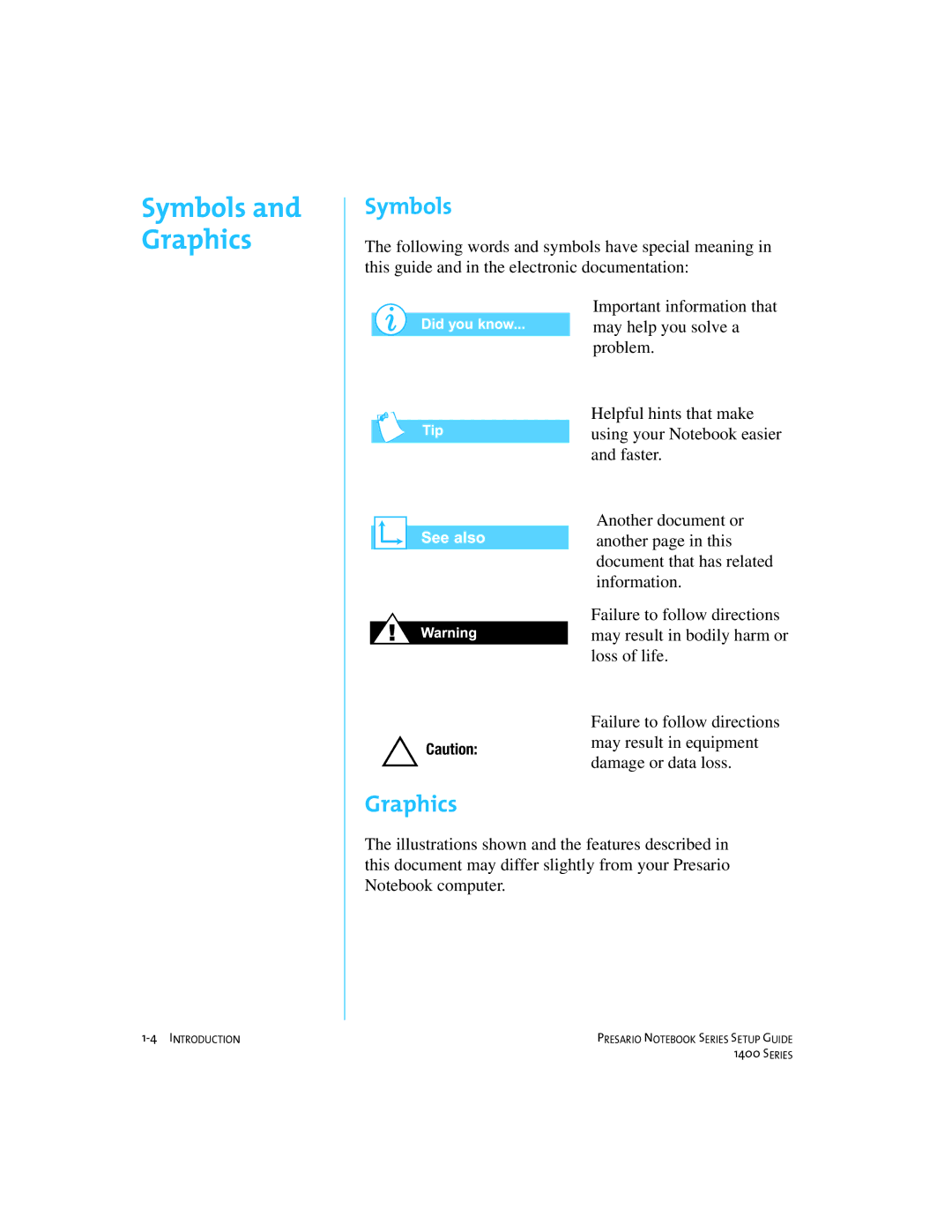 Compaq 1400 manual Symbols and Graphics 