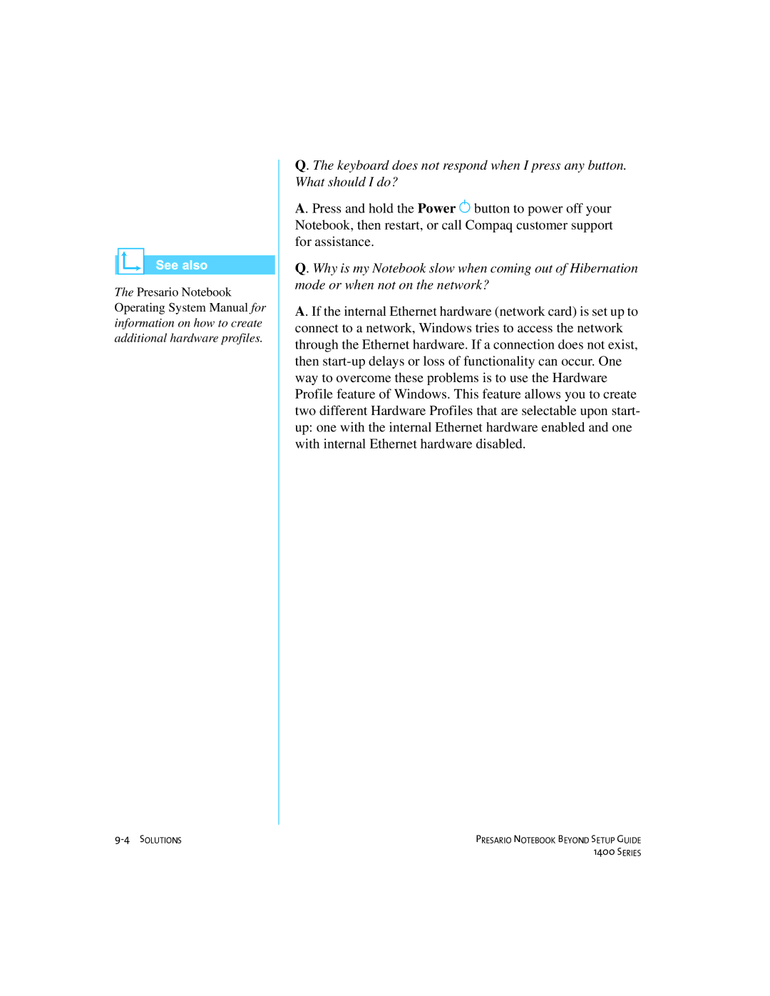 Compaq 1400 manual Information on how to create additional hardware profiles 