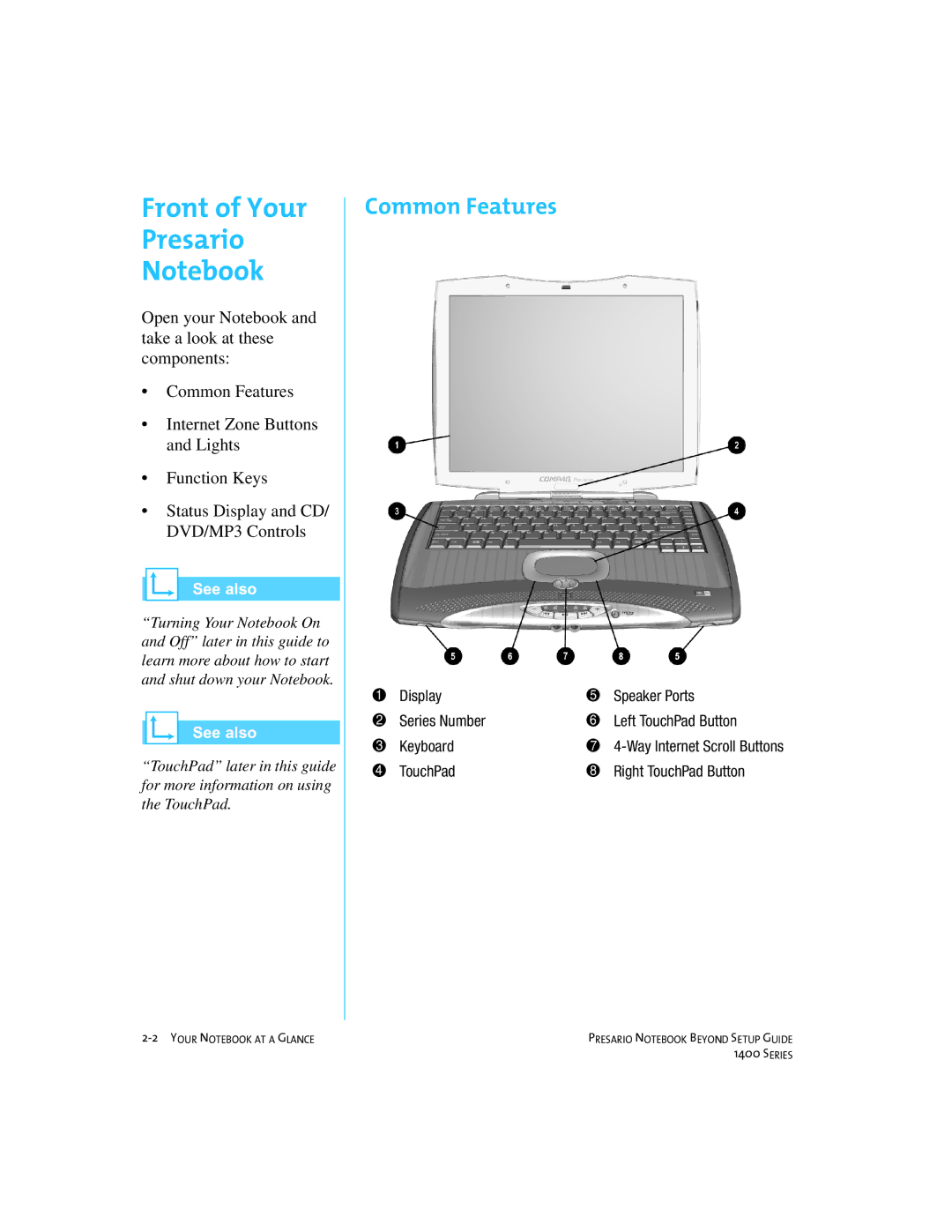 Compaq 1400 manual Front of Your Presario, Common Features 