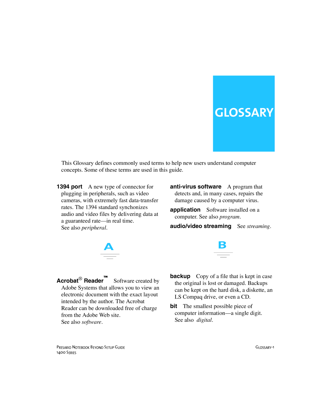 Compaq 1400 manual Glossary 