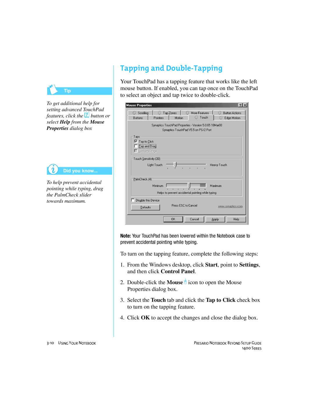 Compaq 1400 manual Tapping and Double-Tapping 