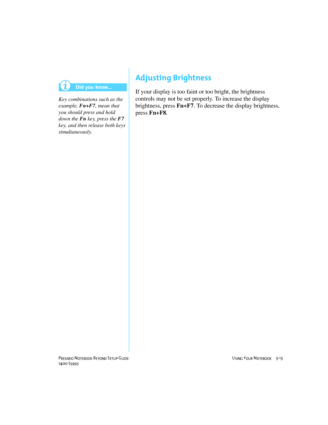 Compaq 1400 manual Adjusting Brightness 