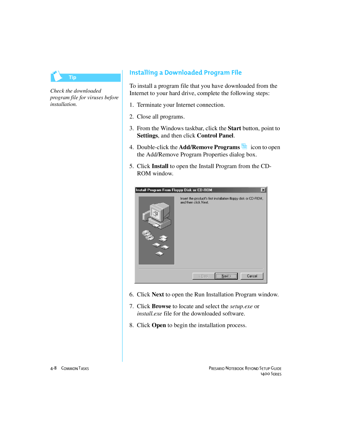 Compaq 1400 manual Installing a Downloaded Program File 