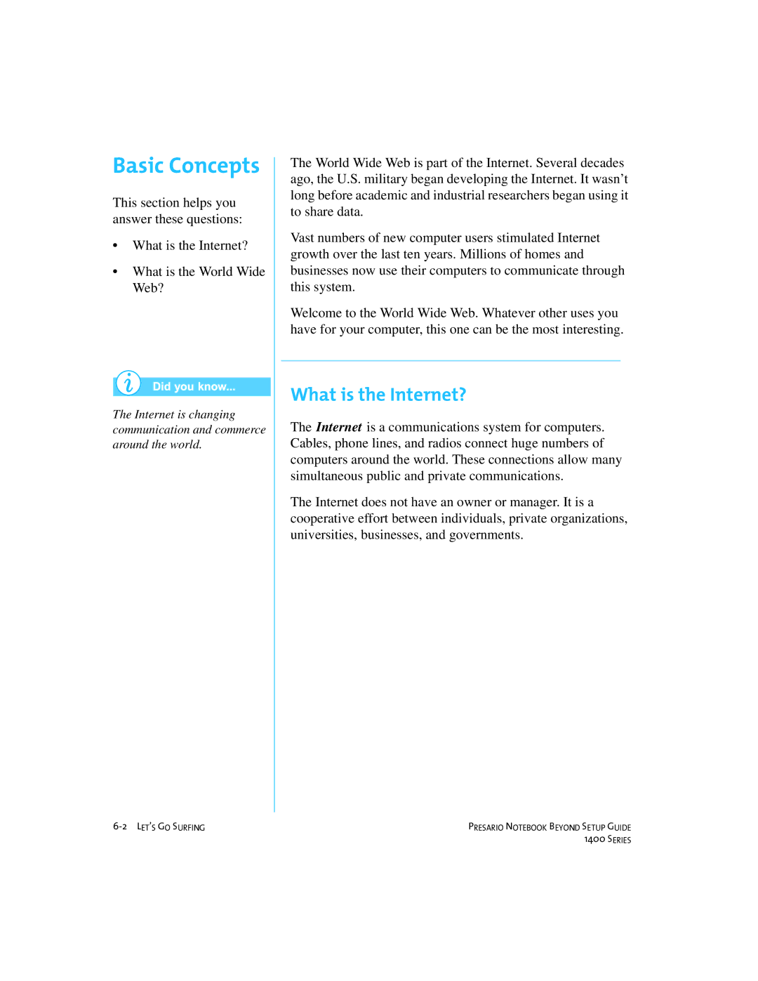 Compaq 1400 manual Basic Concepts, What is the Internet? 