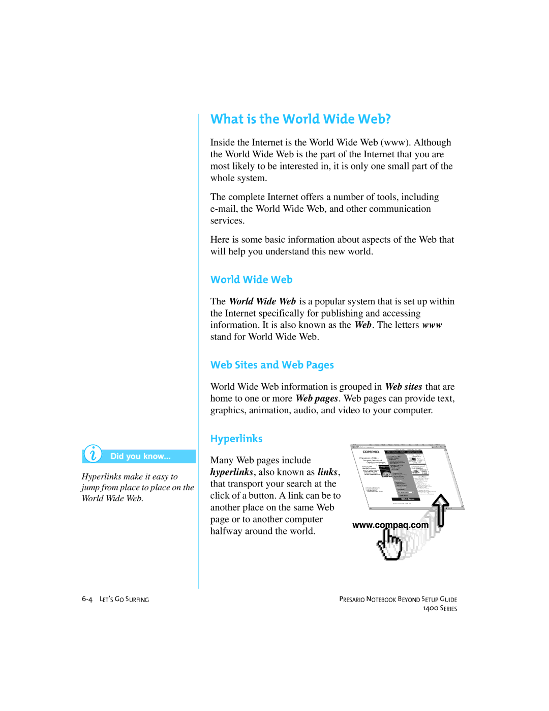 Compaq 1400 manual What is the World Wide Web?, Web Sites and Web Pages, Hyperlinks 