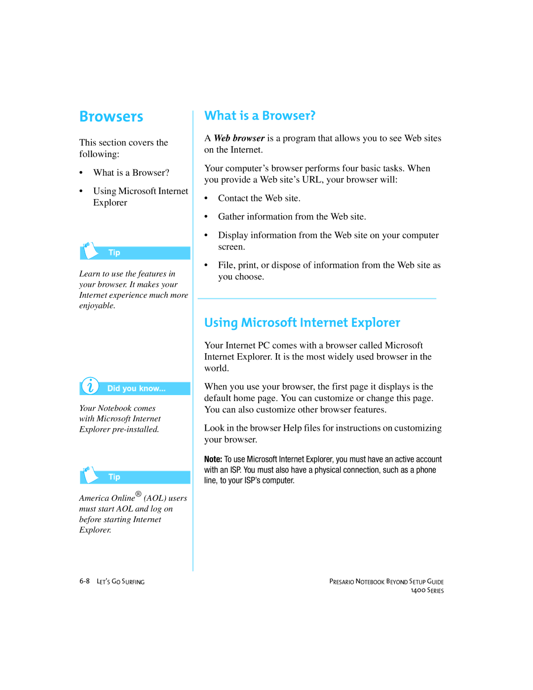 Compaq 1400 manual Browsers, What is a Browser?, Using Microsoft Internet Explorer 