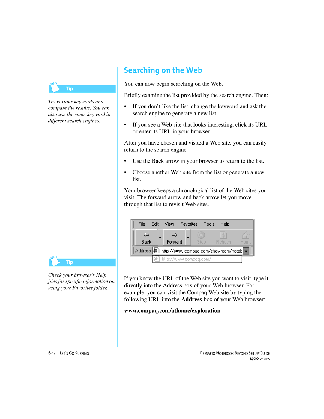 Compaq 1400 manual Searching on the Web 