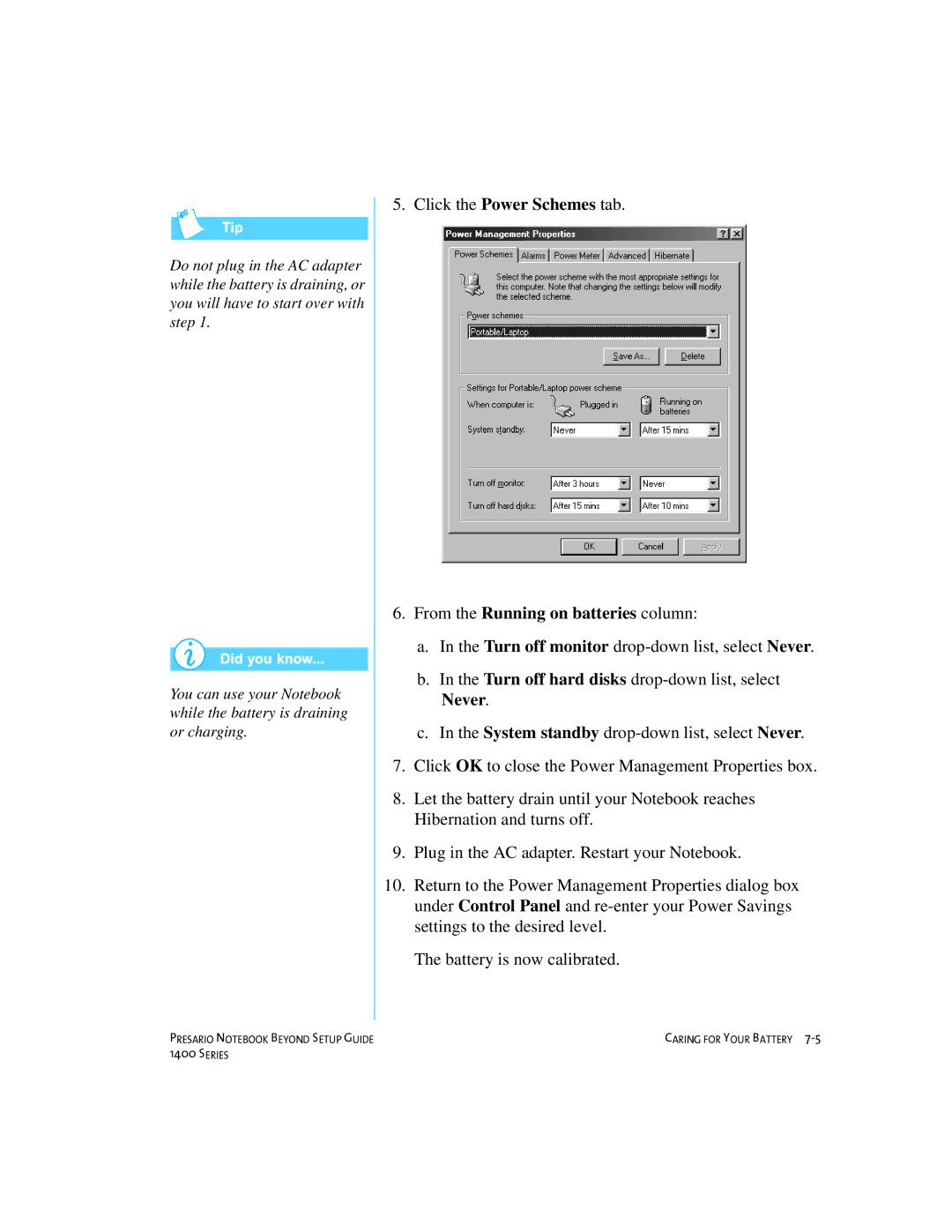 Compaq 1400 manual From the Running on batteries column 