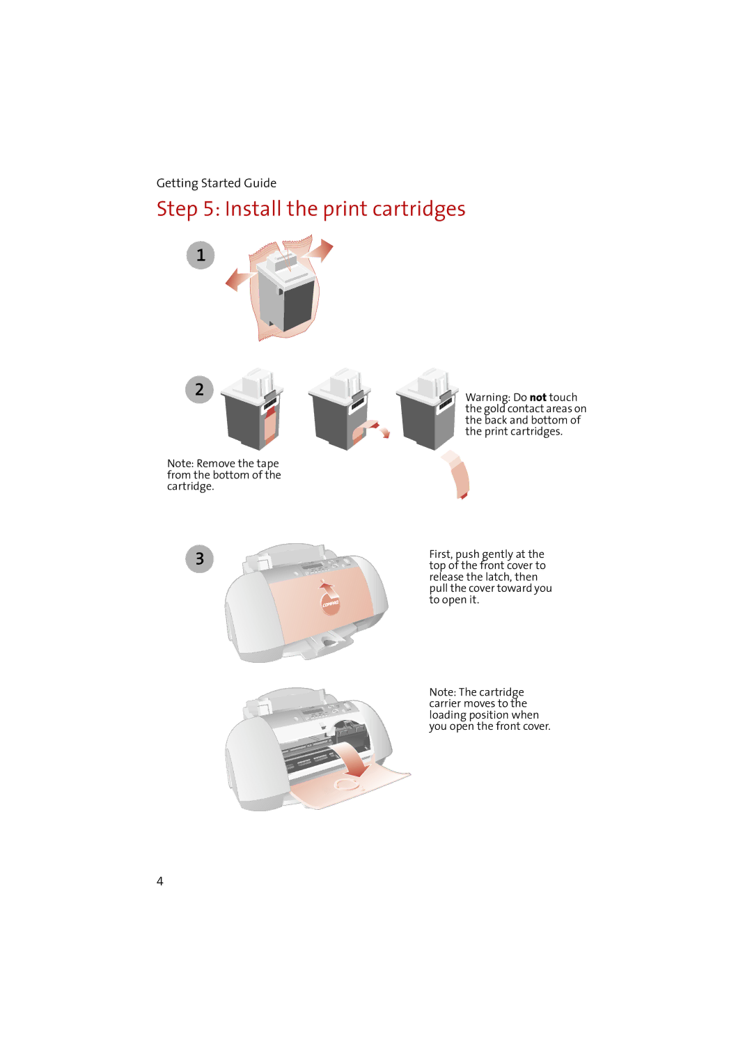 Compaq 1400P manual Install the print cartridges 