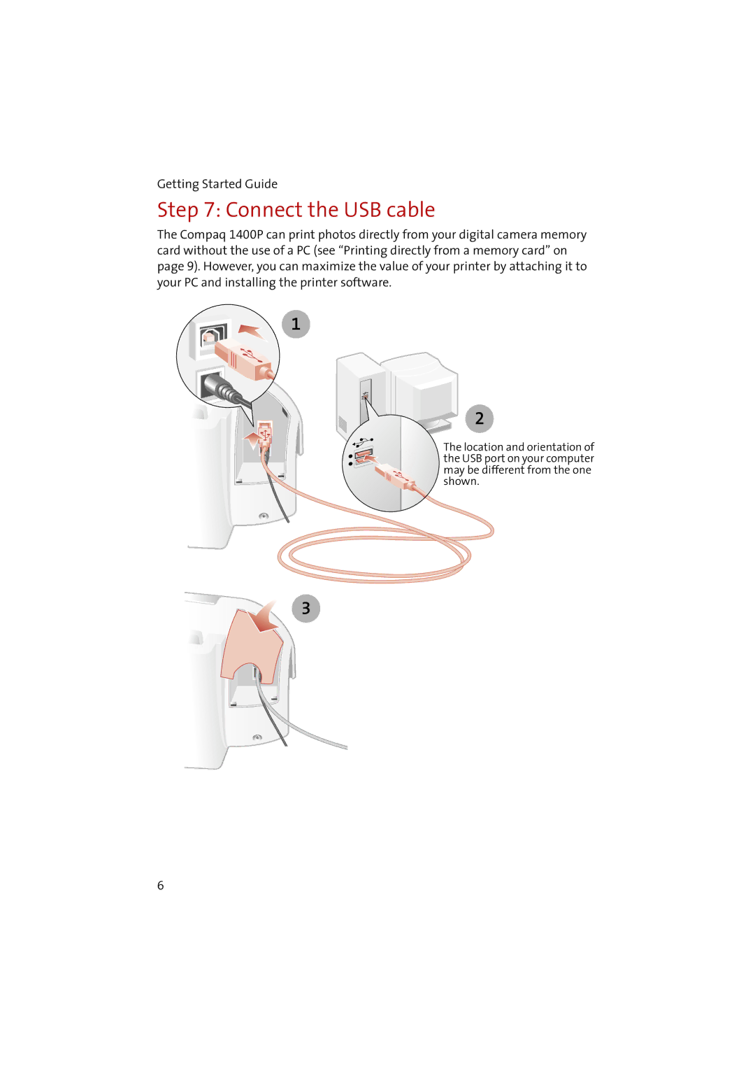 Compaq 1400P manual Connect the USB cable 